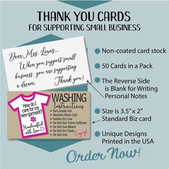 Line Star Art -Washing Instructions - Business Cards - 3.5" x 2" Standard Busine - Picture 3 of 8
